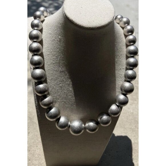 Vintage Silver Graduated Large Round Bead Women’s Necklace Sz 29” - Picture 4 of 13